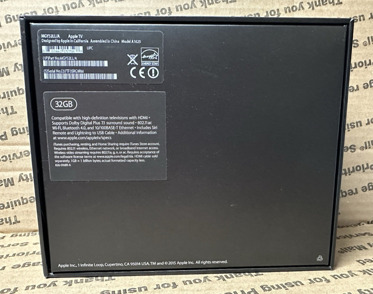 EMPTY BOX – Apple TV HD 4th Generation – 32GB Box Only – Black